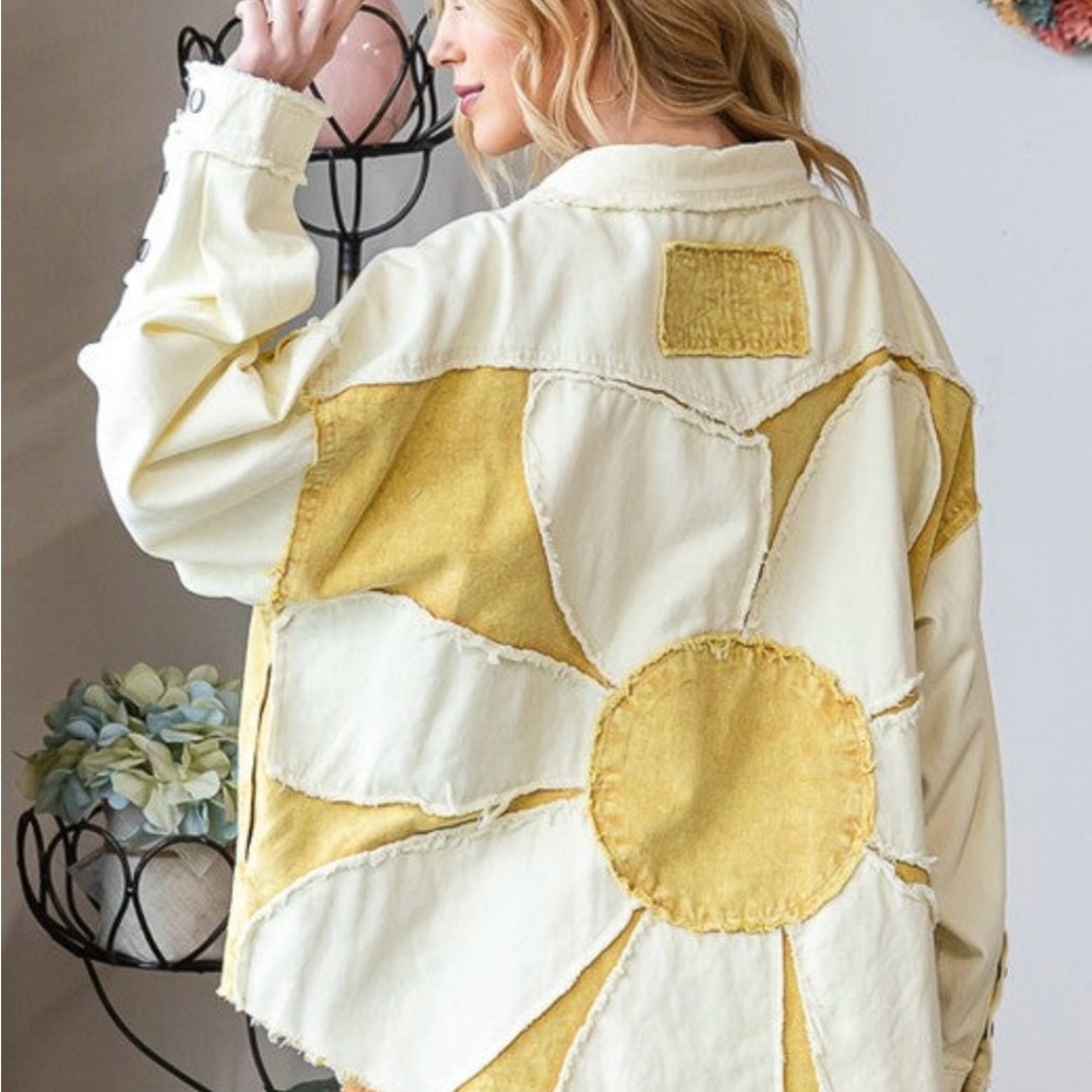 Oli & Hali Cream and Yellow Patchwork Daisy Jean Jacket